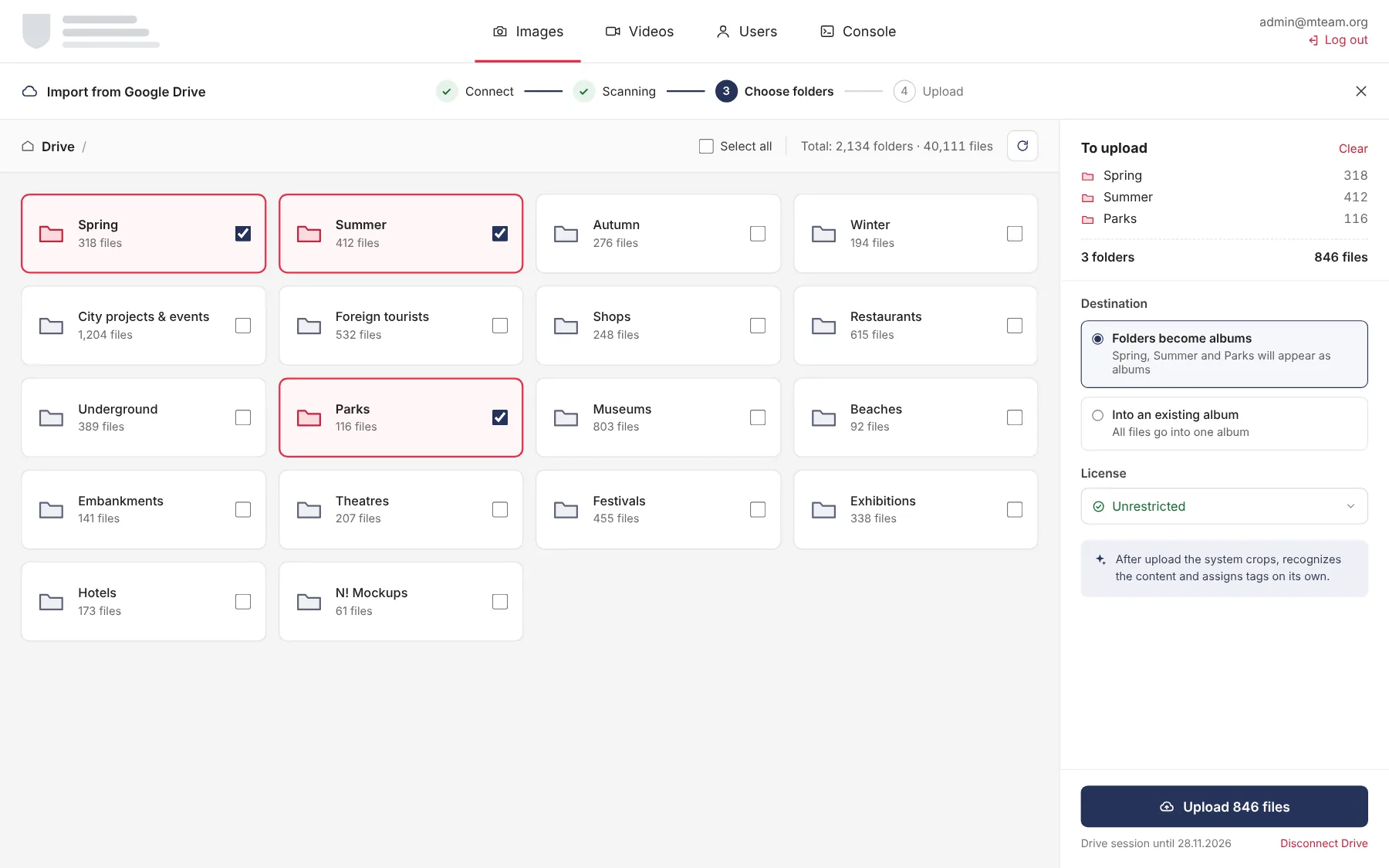 Choosing cloud storage folders to upload