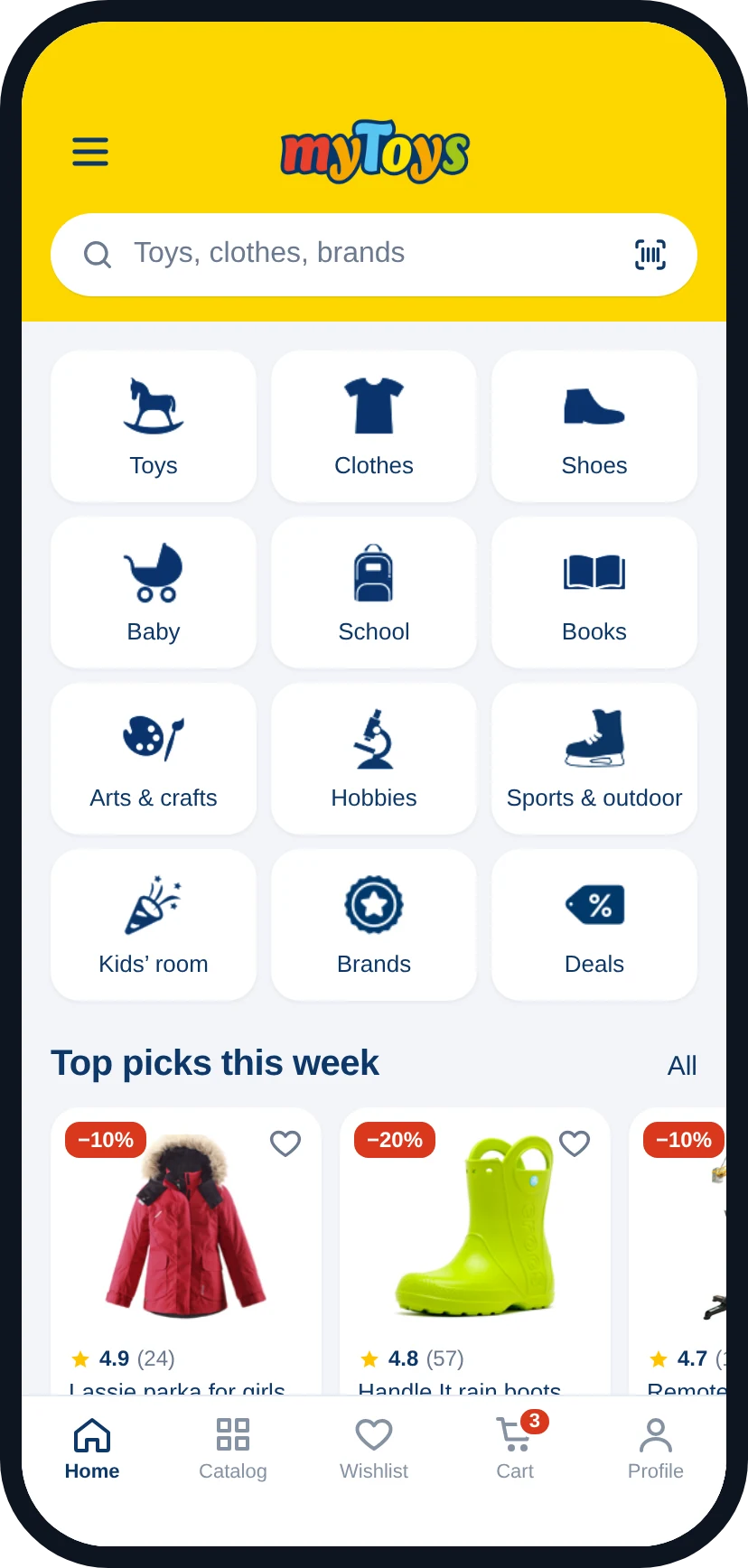 Home, catalog and filters prefilled from the child’s profile