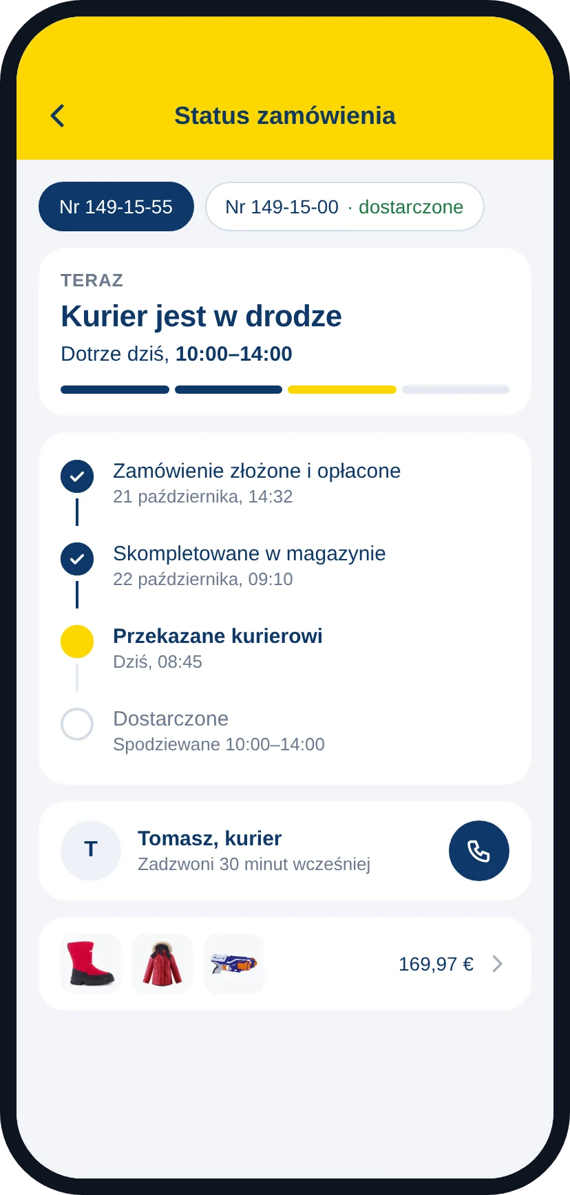 Śledzenie zamówienia, historia zamówień i szczegóły dostarczonego zamówienia