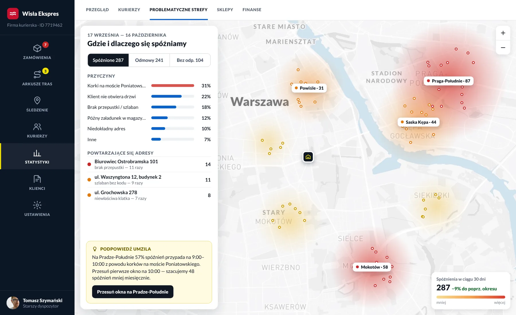 Problematyczne strefy na mapie Warszawy: gdzie i dlaczego dostawy się spóźniają