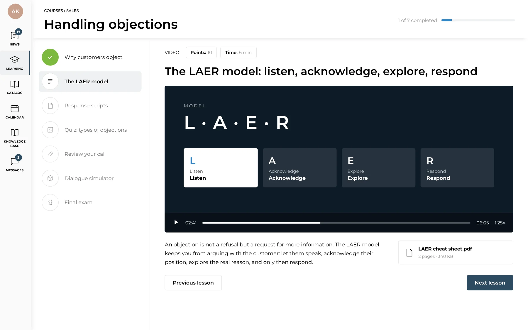 Course lesson with video, notes and a downloadable cheat sheet